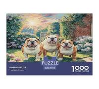 Lindo Perro 100% cartón Reciclado, Tres Pugs en Flores, Rompecabezas de 1000 Piezas para Adultos y niños, único, bellamente ilustrado, 70 x 50 cm/1000 Piezas