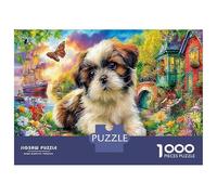 Lindo Perro 1000 Piezas Rompecabezas De Cartón Resistente para Entrenamiento Mental Y Concentración Lhasa Apso Dog Grass Actividad De Vacaciones 52x38cm/1000pcs