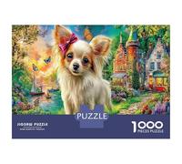 Lindo Perro 1000 Piezas Rompecabezas DIY para Desarrollar Competencias En Resolución De Problemas Lazo Rosa Chihuahua excelente para Animar Fiestas Y Regalos para Conocedores 52x38cm/1000pcs