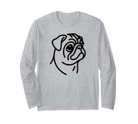 Lindo perro Amantes del Pug simple diseño de retrato de arte lineal Manga Larga