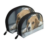 Lindo Perro Beagle yace en el Suelo, Bolsa de Maquillaje de Concha, Monedero pequeño para Mujer, Bolsa de artículos de tocador, Bolsa de cosméticos, 2 Piezas