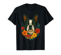 Lindo perro Boston Terrier Floral Mascota Primavera Flores Verano Camiseta