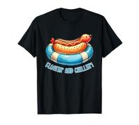 Lindo perro caliente en flotador relajante patio trasero parrilla barbacoa comida humor Camiseta