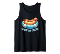 Lindo perro caliente en flotador relajante patio trasero parrilla barbacoa comida humor Camiseta sin Mangas