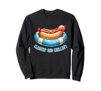 Lindo perro caliente en flotador relajante patio trasero parrilla barbacoa comida humor Sudadera
