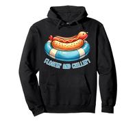 Lindo perro caliente en flotador relajante patio trasero parrilla barbacoa comida humor Sudadera con Capucha