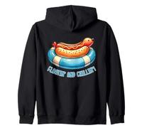 Lindo perro caliente en flotador relajante patio trasero parrilla barbacoa comida humor Sudadera con Capucha