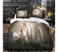 Lindo perro caniche Funda de Edredón Estampado 3D 3 Piezas Cierre de Cremallera Oculta con Fundas de Almohada Transpirable Escena del bosque natural Funda Edredon for jóvenes Single（140x200cm）