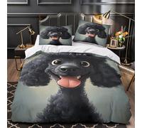 Lindo perro caniche Funda de Edredón Suave Estampado 3D 3 Piezas Cierre de Cremallera Oculta con Fundas de Almohada Ilustración de dibujos animados Funda Edredon for familia Single（140x200cm）