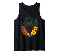 Lindo perro caniche negro flores floral dueño de mascota primavera verano Camiseta sin Mangas