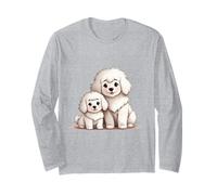 Lindo Perro caniche y Cachorro Kawaii ilustración Manga Larga