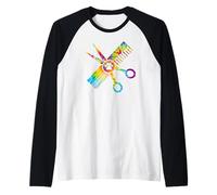 Lindo perro Catro Groomer Colorido Pata impresión Camiseta Manga Raglan