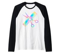 Lindo perro Catro Groomer Colorido Pata impresión Camiseta Manga Raglan