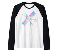Lindo perro Catro Groomer Colorido Pata impresión Camiseta Manga Raglan
