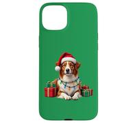 Lindo Perro Collie de Borde Rojo, Navidad, Sombrero de Papá Noel Carcasa para iPhone 15 Plus