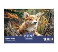 Lindo Perro Corgi de cartón 100% Reciclado sobre un Tronco de árbol. Rompecabezas de 1000 Piezas para Adultos y niños. Único y bellamente ilustrado. 38 x 26 cm (1000 Piezas).