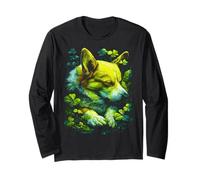 Lindo Perro Corgi Shamrocks Forest Aesthetic para el Día de San Patricio Manga Larga