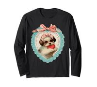 Lindo Perro de San Valentín Shih Tzu con corazón Coqueta Vintage Manga Larga