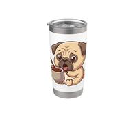 Lindo Perro Divertido Amante Del Café Pug Vaso térmico de acero inoxidable de doble pared
