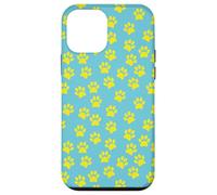 Lindo Perro Gato Huella patrón Amarillo Azul Cachorro Carcasa para iPhone 12 Mini