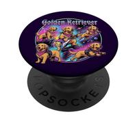 Lindo Perro Golden Retriever 80s Rock Music Ilustration PopSockets PopGrip Adhesivo