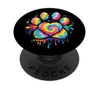 Lindo Perro Huella Amor Tie Dye corazón Arco Iris Acuarela PopSockets PopGrip Adhesivo