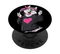 Lindo Perro Husky Dibujos Animados Amante de los Animales gráfico juguetón Vibrante PopSockets PopGrip Adhesivo