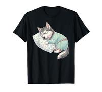 Lindo Perro Husky Siberiano durmiendo en Pijama Arte para Dormir Camiseta
