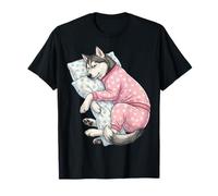 Lindo Perro Husky Siberiano durmiendo en Pijama Arte para Dormir Camiseta