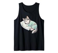 Lindo Perro Husky Siberiano durmiendo en Pijama Arte para Dormir Camiseta sin Mangas