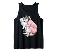 Lindo Perro Husky Siberiano durmiendo en Pijama Arte para Dormir Camiseta sin Mangas