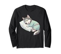 Lindo Perro Husky Siberiano durmiendo en Pijama Arte para Dormir Manga Larga
