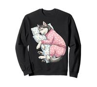 Lindo Perro Husky Siberiano durmiendo en Pijama Arte para Dormir Sudadera