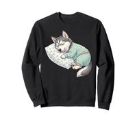 Lindo Perro Husky Siberiano durmiendo en Pijama Arte para Dormir Sudadera