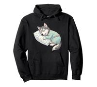 Lindo Perro Husky Siberiano durmiendo en Pijama Arte para Dormir Sudadera con Capucha