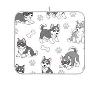 Lindo perro Husky - Tapete de secado de platos blanco de microfibra, tapete reversible para encimera de cocina, 18 x 24 pulgadas