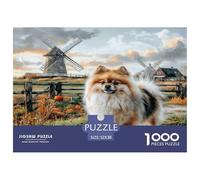 Lindo Perro Mascota 1000 Piezas para Adultos y niños: Pomerania Cerca de un Molino de Viento, Juegos educativos, Rompecabezas de decoración del hogar para la Familia, 52 x 38 cm/1000 Piezas