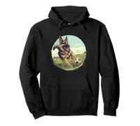 Lindo perro pastor alemán jugando fútbol divertido deporte cachorro Sudadera con Capucha