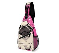 Lindo Perro Pug De Dibujos Animados Rosa Unisex Bolso Cruzado Pequeño Mochilas De Hombro Ligero Mochila Bandolera Para Trabajo Ciclismo Moto