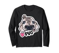 Lindo perro pug mamá pug papá kawaii pug perro garabatos pug Manga Larga