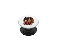 Lindo Perro Pug Rosas Floral Vintage Tatuaje Estilo Mascota Arte PopSockets PopGrip Adhesivo