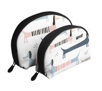 Lindo Perro Salchicha Azul Marino, Bolsa de Maquillaje de Concha, Monedero pequeño para Mujer, Bolsa de artículos de tocador, Bolsa de cosméticos, 2 Piezas