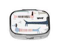 Lindo perro salchicha azul marino, pastillero con 2 compartimentos, organizador portátil