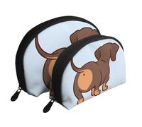 Lindo Perro Salchicha, Bolsa de Maquillaje de Concha, Monedero pequeño para Mujer, Bolsa de artículos de tocador, Bolsa de cosméticos, 2 Piezas