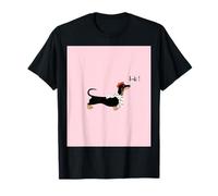 Lindo Perro Salchicha en Boina roja Dice Hola Rosa Camiseta