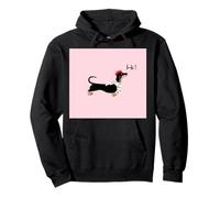 Lindo Perro Salchicha en Boina roja Dice Hola Rosa Sudadera con Capucha