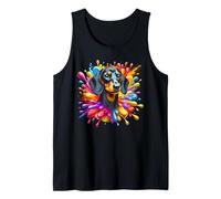 Lindo perro salchicha en salpicaduras de colores Camiseta sin Mangas