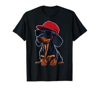 Lindo perro salchicha - Lindo perro salchicha con gafas de sol y gorra Camiseta