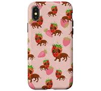 Lindo Perro Salchicha Weiner Amantes Patrón Fresa Carcasa para iPhone X/XS