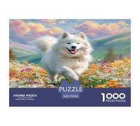 Lindo Perro Samoyedo Corriendo en un Campo de Flores, 1000 Piezas, Rompecabezas para Adultos, Juego Educativo, desafío, Gran Idea para Regalo, 70 x 50 cm/1000 Piezas